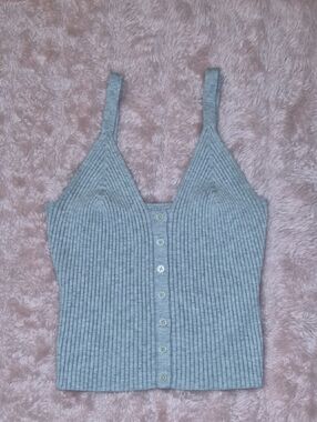 aerie Ribbed V-Neck Button-Front Camisole - Gray